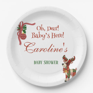 Oh, Deer! Baby’s Here! – Christmas Baby Shower Paper Plate