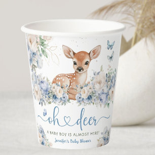 Oh Deer Baby Shower Boy Dusty Blue Paper Cups