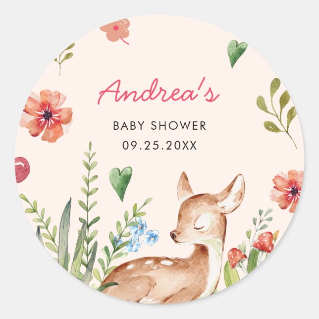 Oh Deer Baby Shower Classic Round Sticker (Front)