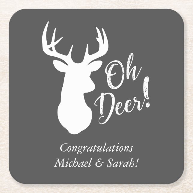 Oh Deer Baby Shower Country Lodge Square Paper Coaster (Front)