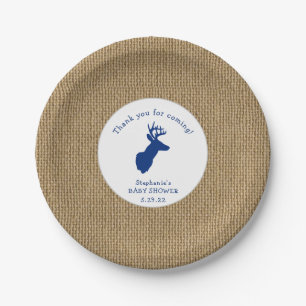 Oh Deer Baby Shower decor, burlap navy Paper Plate