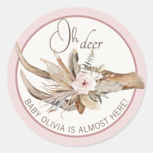 Oh Deer Baby Shower Favour Sticker – Pink Woodland