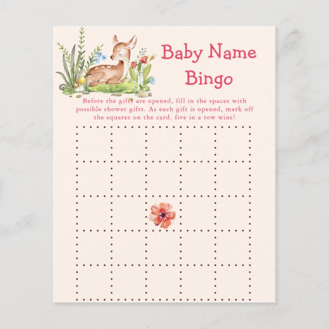 Oh Deer Baby Shower Game Bingo (Front)