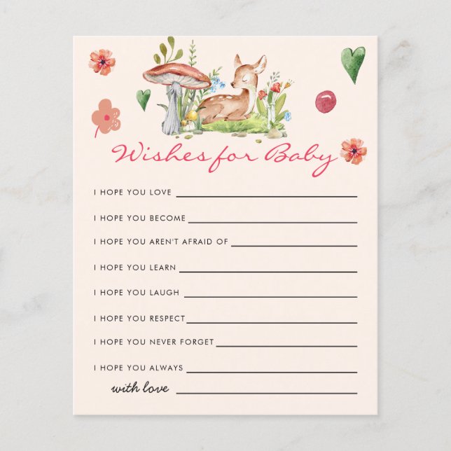 Oh Deer Baby Shower Game Wishes for Baby Card (Front)