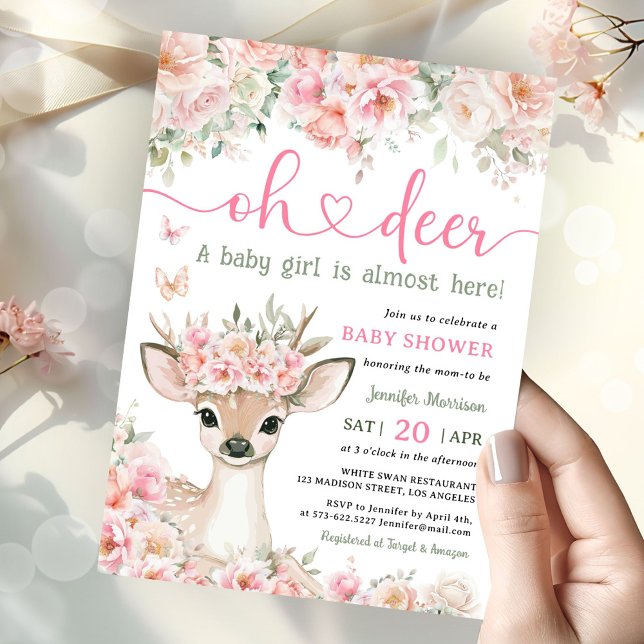 Oh Deer Baby Shower Girl Pink Fawn  Invitation (Creator Uploaded)