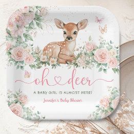Oh Deer Baby Shower Girl Pink Paper Plate