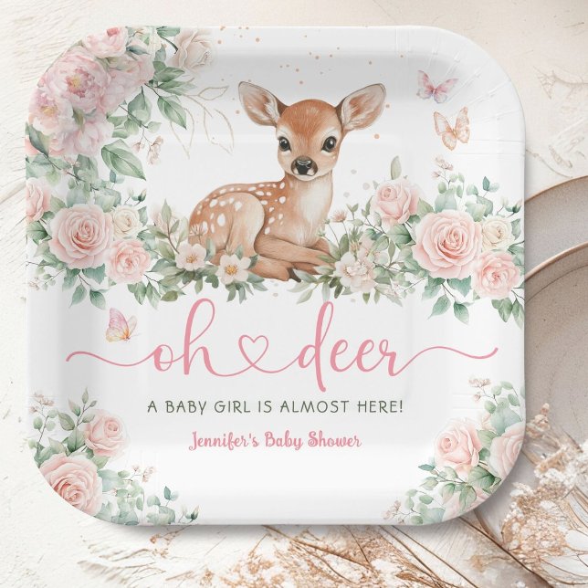 Oh Deer Baby Shower Girl Pink Paper Plate (Creator Uploaded)