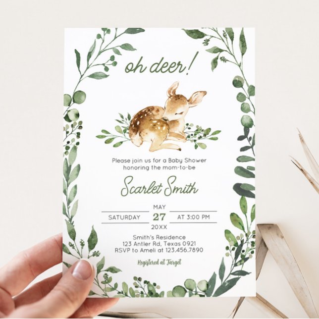 Oh Deer Baby Shower  Invitation (Greenery Deer Baby Shower Invitation)