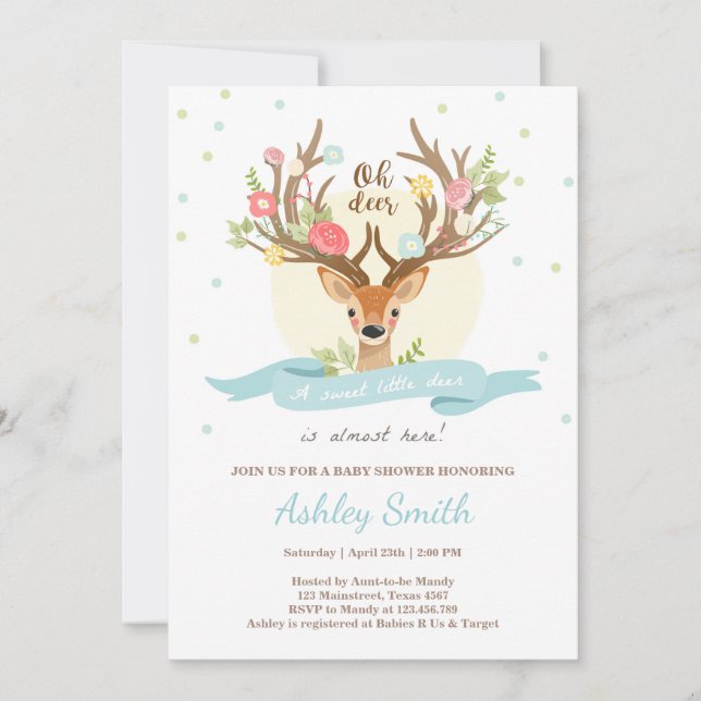 Oh deer baby shower invitation Woodland Antler Boy (Front)