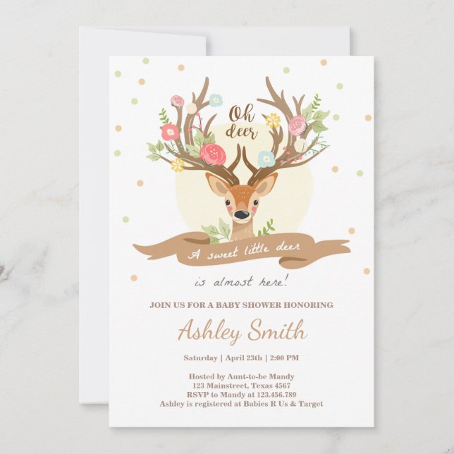 Oh deer baby shower invitation Woodland Antlers (Front)