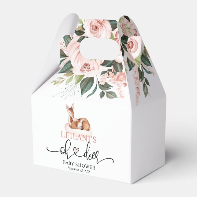 Oh Deer Baby Shower Pink Floral Favour Box (Front Side)