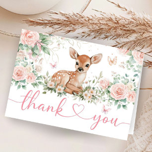 Oh Deer Baby Shower Pink Folded Thank You Card