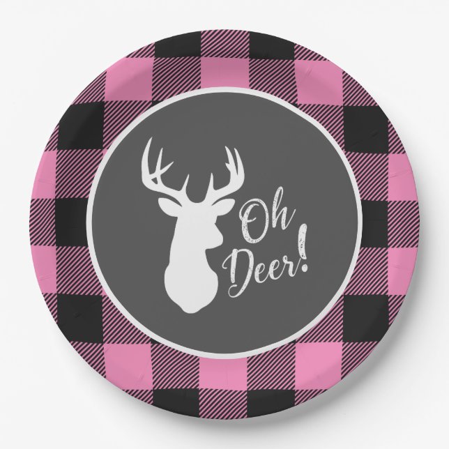 Oh Deer Baby Shower Pink Paper Plate (Front)