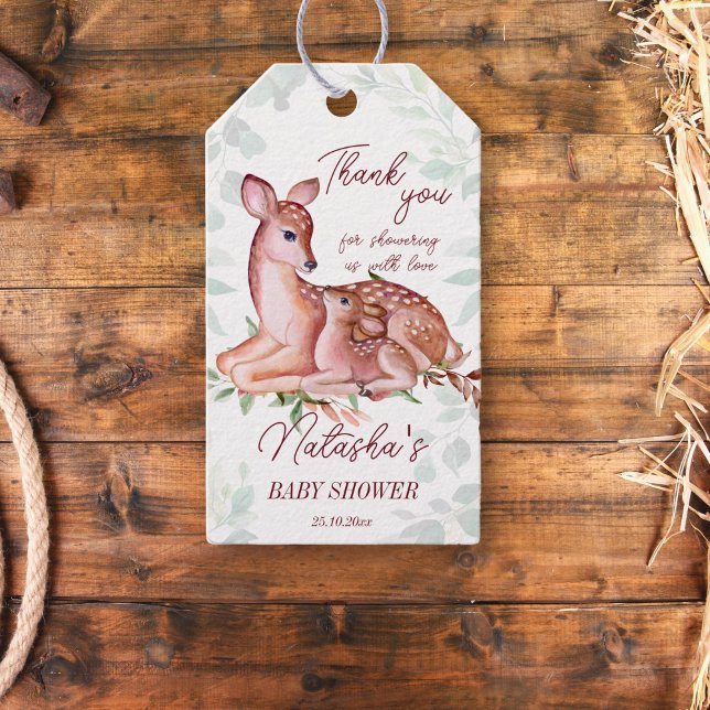Oh deer baby shower thank you gift tags (Oh deer woodlands baby shower thank you favor gift tags cute doe and a foal forest greenery)