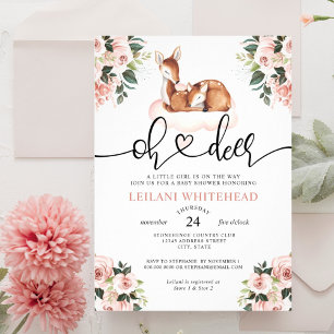 Oh Deer Baby Shower Watercolor Botanical Floral Invitation