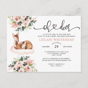 Oh Deer Baby Shower Watercolor Floral Invite Postcard