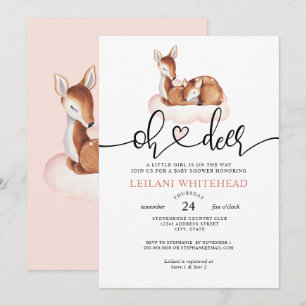 Oh Deer Baby Shower Watercolor Pink Cloud Invitation