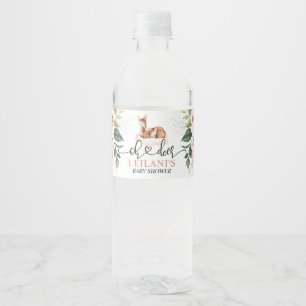 Oh Deer Baby Shower Watercolor Pink Floral Water Bottle Label