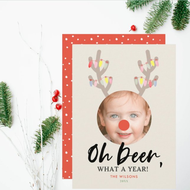 Oh Deer Beige Funny Christmas Holiday Photo Card (Creator Uploaded)