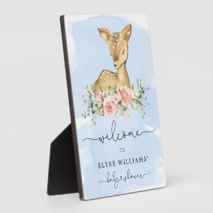 Oh Deer Blue Baby Shower Welcome Sign Plaque