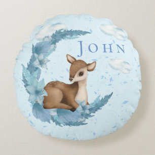 Oh, Deer & blue Clouds Dust Baby boy Nursery Throw Round Cushion