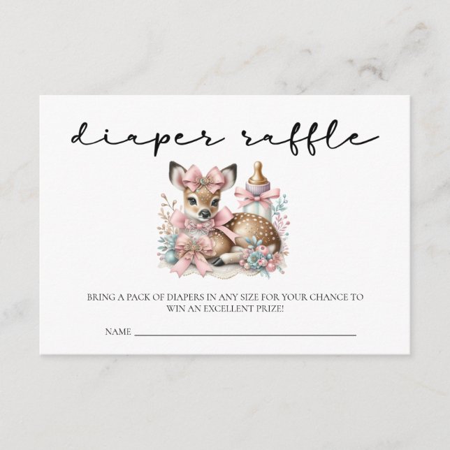 Oh deer blush pink girl baby shower enclosure card (Front)
