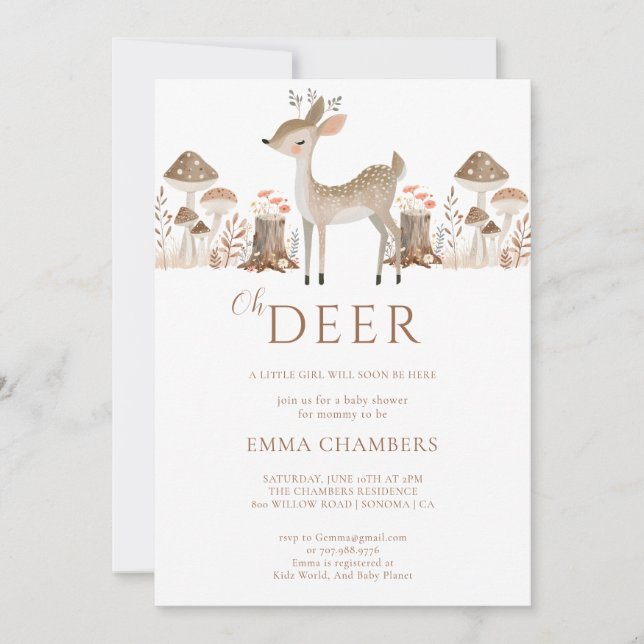Oh Deer Boho Woodland Animals Girl Baby Shower Invitation (Front)