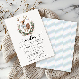 Oh deer bow winter Christmas baby boy shower Invitation