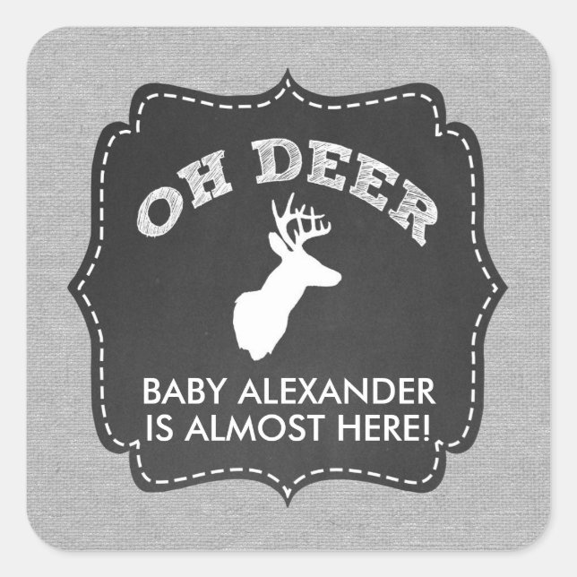OH DEER buck baby shower, baby sprinkle favour Square Sticker (Front)