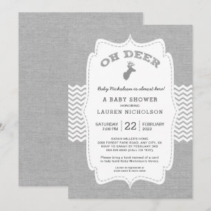 OH DEER Buck Baby Shower, rustic grey white Invitation