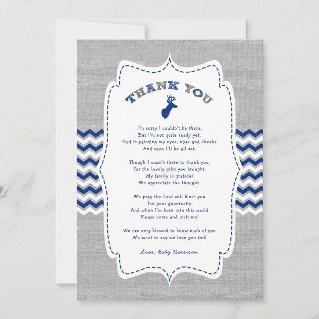 Oh Deer Buck Baby Shower thank you note + poem (Front)