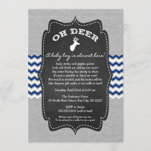 Oh Deer Buck Baby Sprinkle navy grey white Invitation
