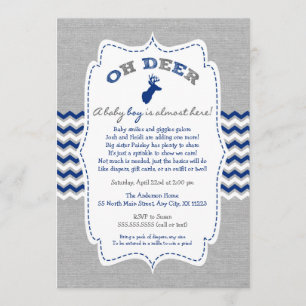 Oh Deer Buck Baby Sprinkle navy grey white Invitation