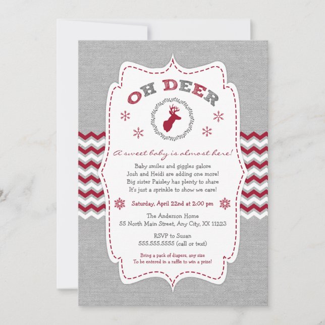 Oh Deer Buck Baby Sprinkle Winter red neutral Invitation (Front)