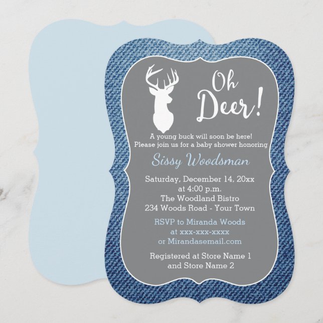 Oh Deer Buck Grey and Denim Boy Baby Shower Invitation (Front/Back)
