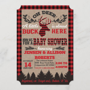 Oh Deer Buffalo Plaid Baby Shower Invitation