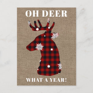 Oh Deer Buffalo Plaid Snowflake Burlap Christmas Holiday Postcard