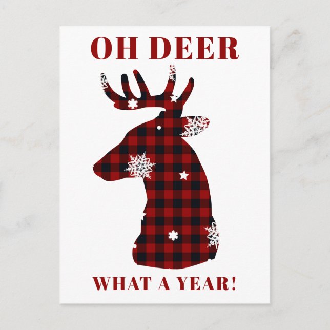 Oh Deer Buffalo Plaid Snowflake Christmas Holiday Postcard (Front)