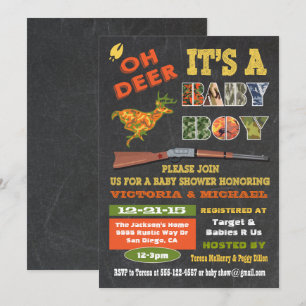 Oh Deer Chalkboard Camo Baby Shower Invitation