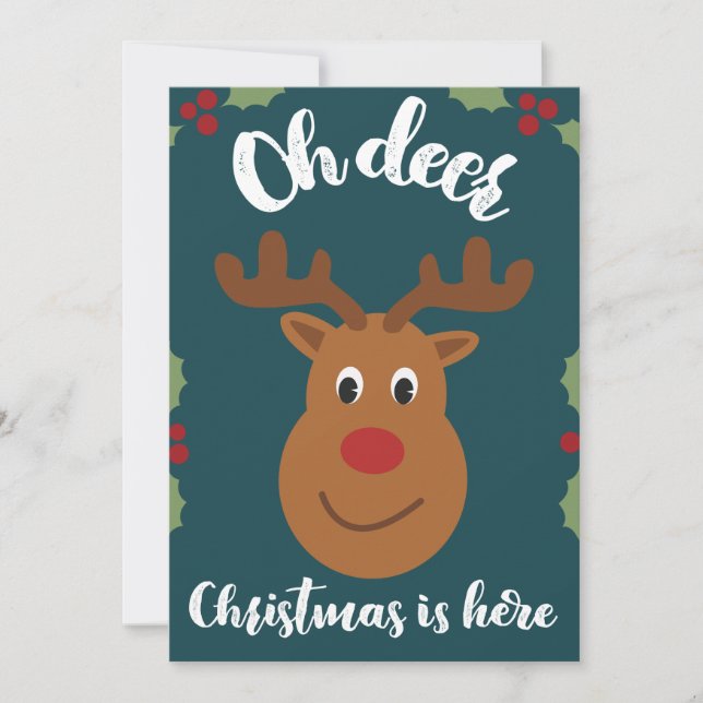 Oh Deer Christmas card,Funny Cute Pun Adorable Holiday Card (Front)