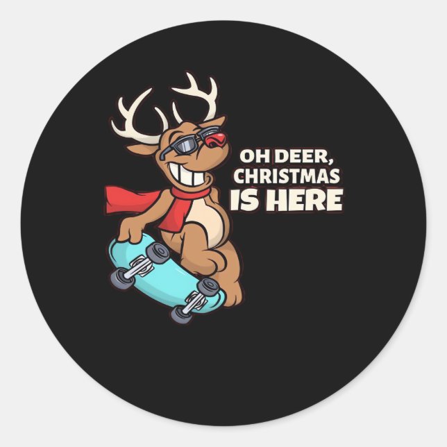 Oh Deer Christmas Celebration Holiday Design  Classic Round Sticker (Front)