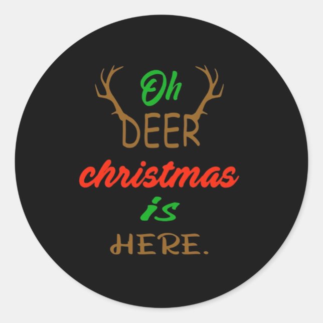 Oh Deer Christmas Celebration Holiday Design Classic Round Sticker (Front)