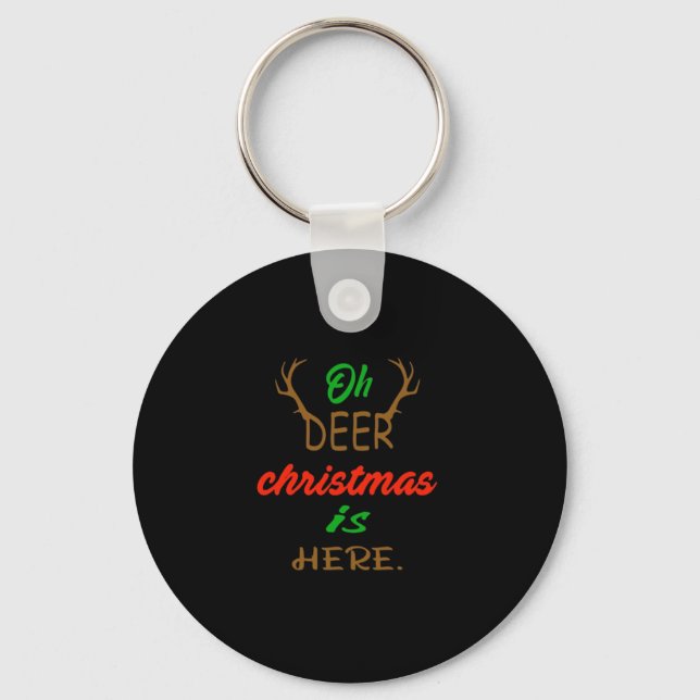 Oh Deer Christmas Celebration Holiday Design Key Ring (Front)