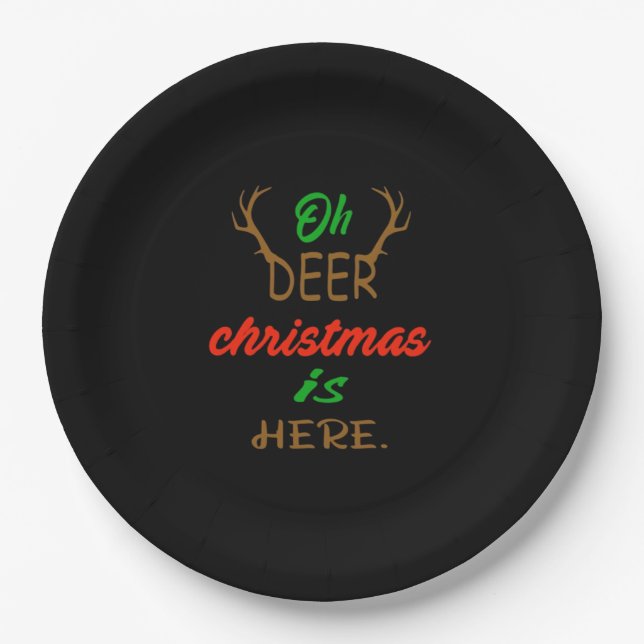Oh Deer Christmas Celebration Holiday Design Paper Plate (Front)