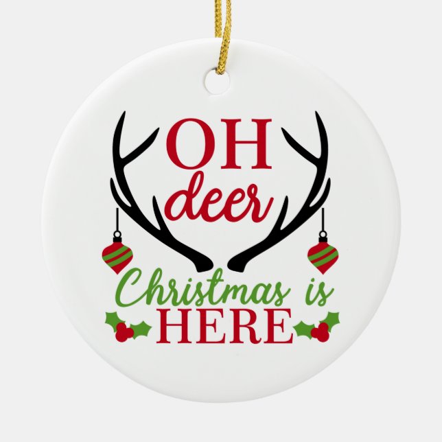 Oh Deer Christmas Ceramic Tree Decoration (Front)