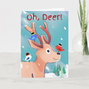 Oh Deer Christmas Cute Baby Deer in the Snow Card