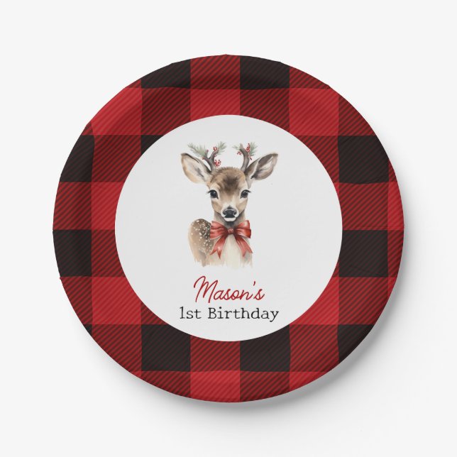 Oh Deer Christmas Deer Birthday  Paper Plate (Front)