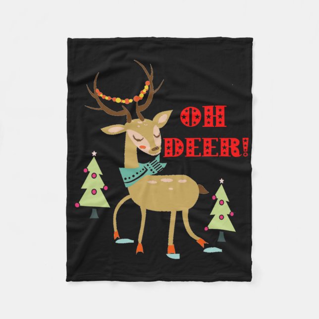 Oh Deer! Christmas Deer With Trees Gift  Fleece Blanket (Front)
