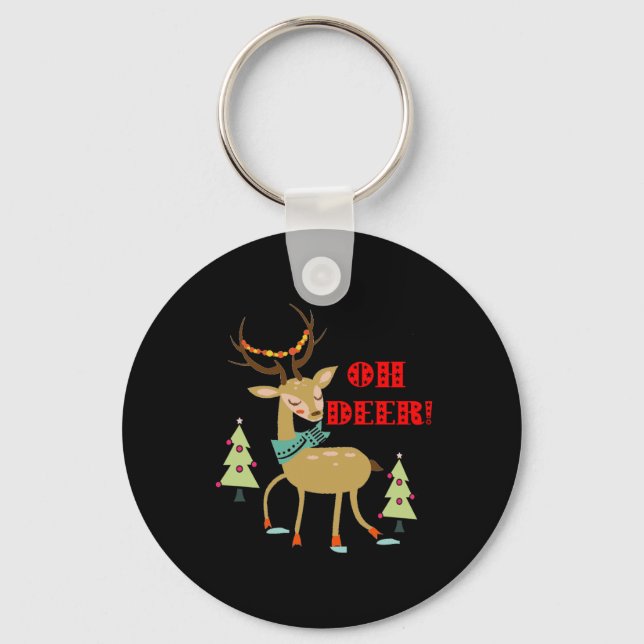 Oh Deer! Christmas Deer With Trees Gift  Key Ring (Front)
