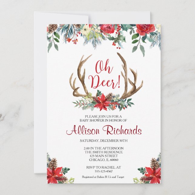 Oh Deer Christmas gender neutral baby shower Invitation (Front)